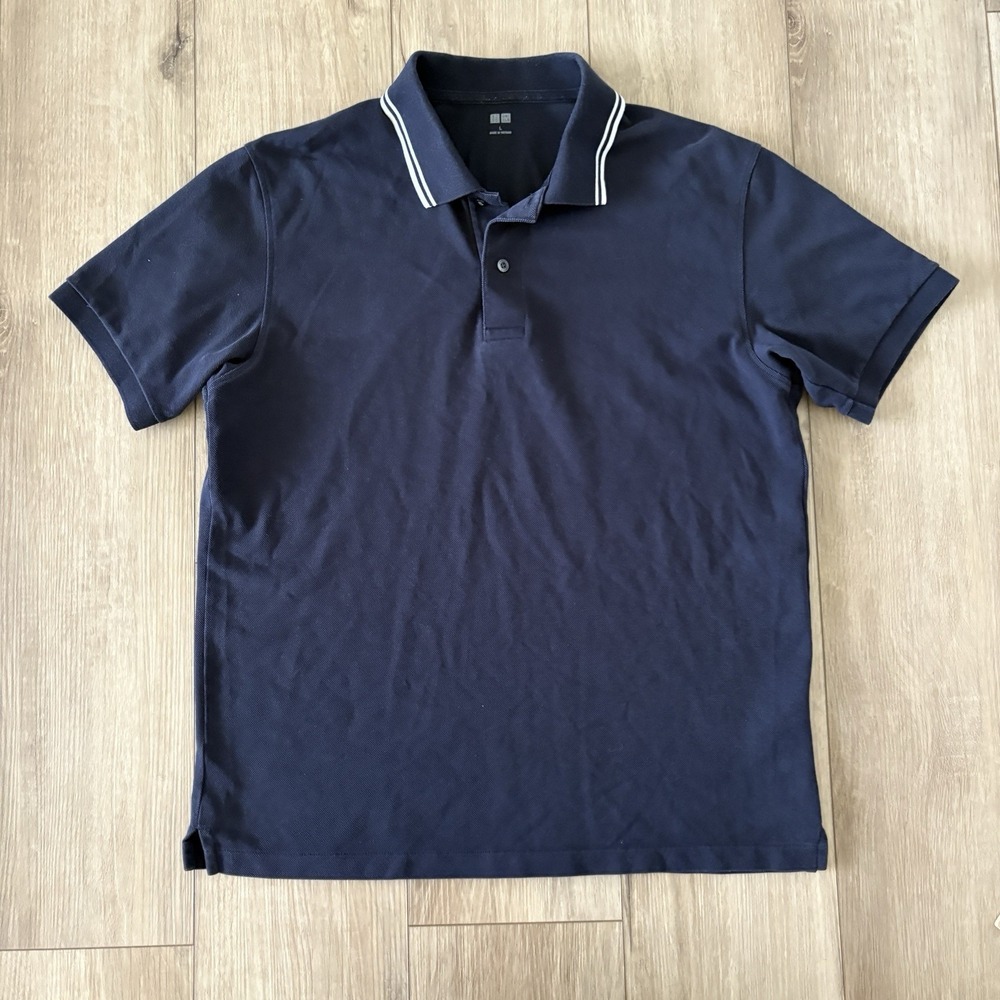 Uniqlo‎ Mens Polo Shirt Large L Black Short Sleeve Camisa Cotton Blend